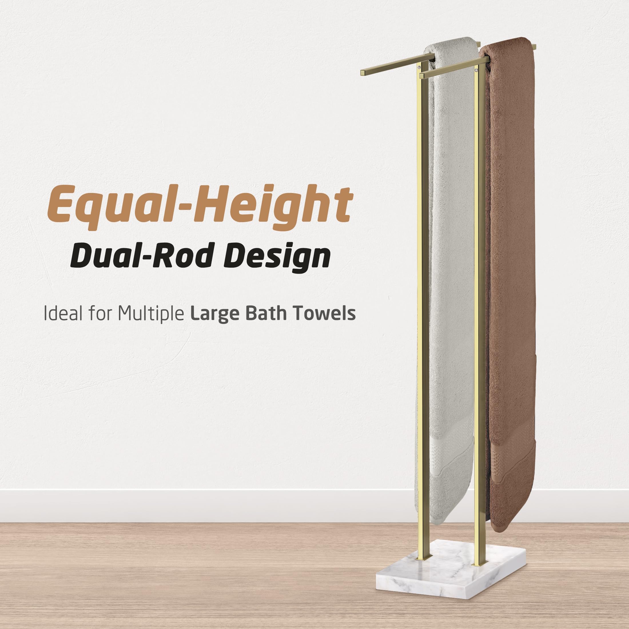 KES Standing Towel Rack with Black Natural Marble Base, 2-Tier Towel Rack Stand for Bathroom Floor, Bath Towel Holder Fits Bath Towel & Hand Towel,18/8 Stainless Steel, BTH217-BBK
