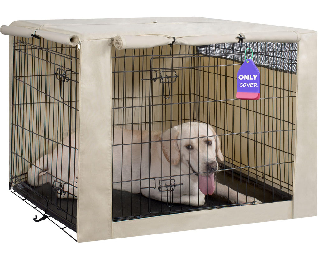HiCaptain Dog Crate Cover 24.0" L x 18.0" W x 20.0" H with Breathable Mesh, Durable Heavy Duty Kennel Cover, Dual Zippered Panels, Windproof Waterproof UV-Resistant(Beige)