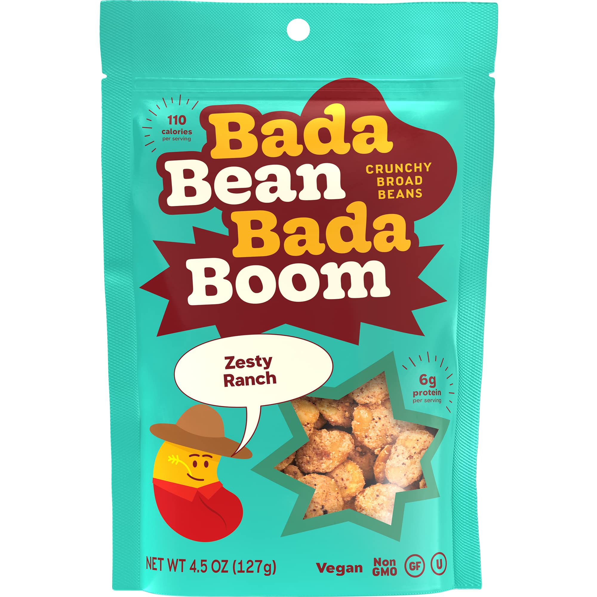 Bada Bean Bada Boom, Crunchy Roasted Broad Bean Snacks (Fava), High Protein, Vegan, Gluten-free - 110 Calorie Packs, Buffalo Wing, 4.5 Ounce (Pack of 6)