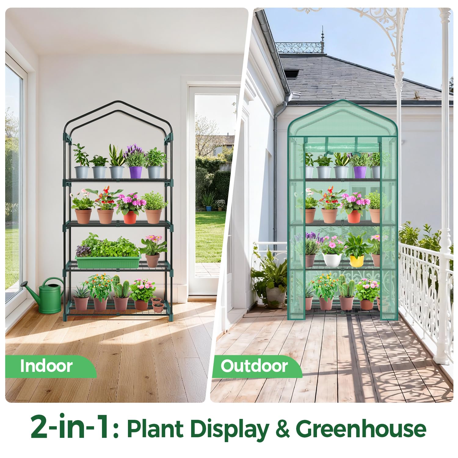 Mini Greenhouse with Screen Roof, Ohuhu Upgraded Portable 4 Tier Small Greenhouses for Outdoors Indoor with Reelable Door, Heavy Duty Plastic Green House for Outside Garden Patio Yard Porch Balcony