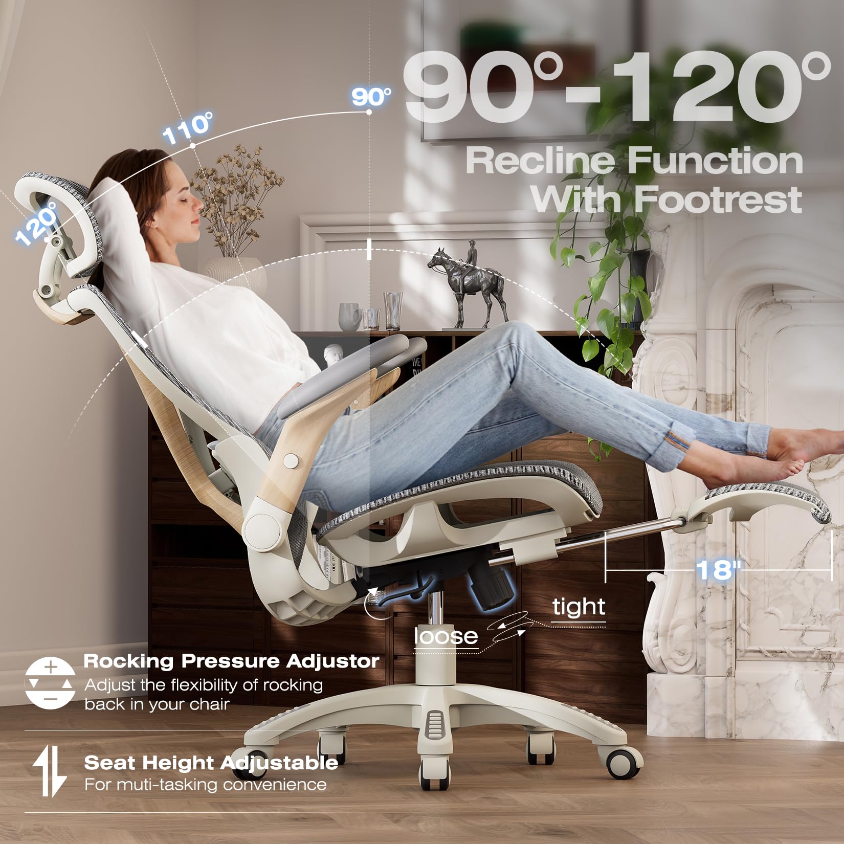 ELABEST X100 Ergonomic Office Chair with Footrest, Big and Tall Home Desk Chair with 5D Flip-Up Arms, Adjustable 3D Lumbar Support,High Back Rolling Computer Chair, Swivel Mesh Chairs (Coffee Break)