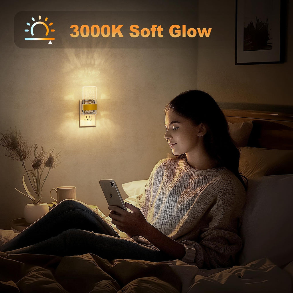 JandCase Night Lights Plug into Wall, Dusk to Dawn Sensor, 3000K Soft White LED, Acrylic Design, 0-100lm Adjustable Brightness, for Bedroom, Bathroom, Living Room, Hallway