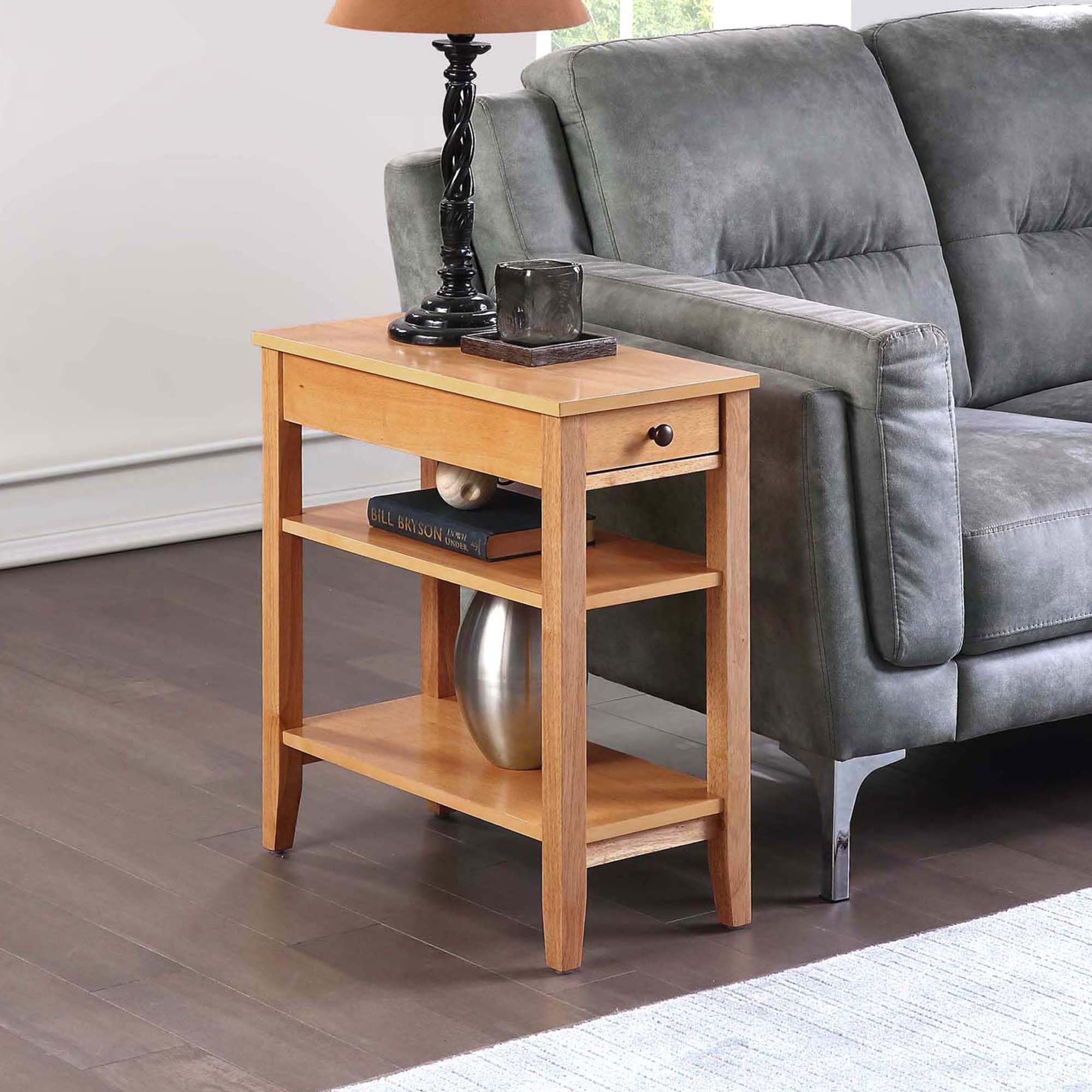 Convenience Concepts American Heritage Chairside End Table with Drawer 23.5" - Classic Living Room Table with Storage Shelf, Bedroom Nightstand, Black