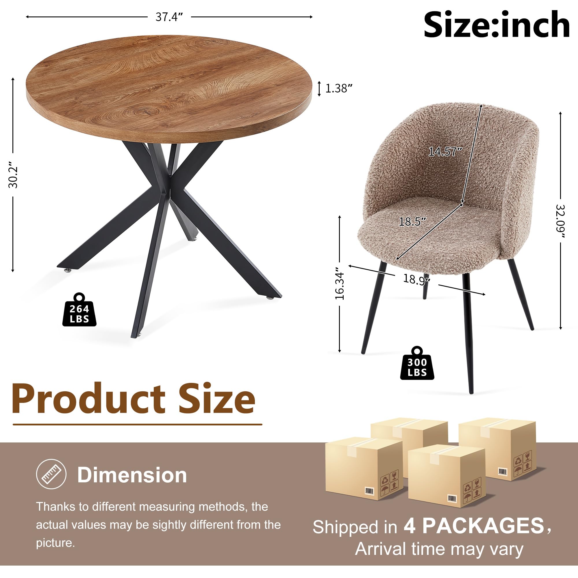Homedot Dining Table Set for 2 with Black Dining Chairs, 3-Piece Compact Kitchen Table Set for Small Spaces, Rustic Brown Round Table Wooden with Upholstered Dining Side Chairs for Living Room