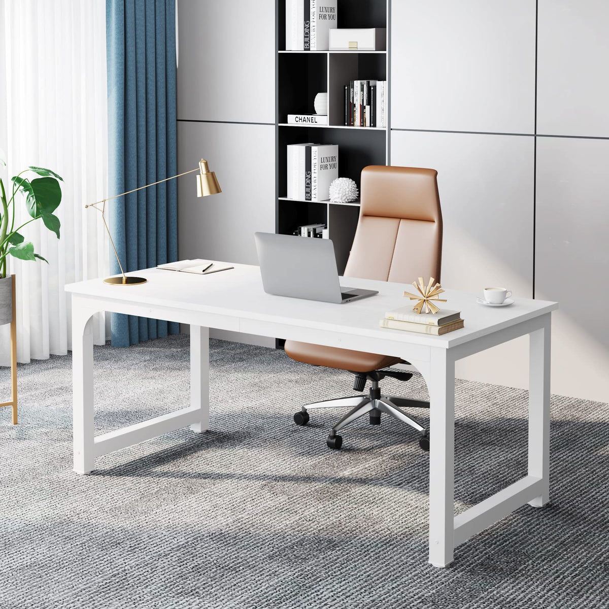 Tribesigns 63” Executive Desk, Large Office Computer Desk with Thicken Frame, Modern Simple Workstation Business Furniture for Home Office, Rustic Brown/Black