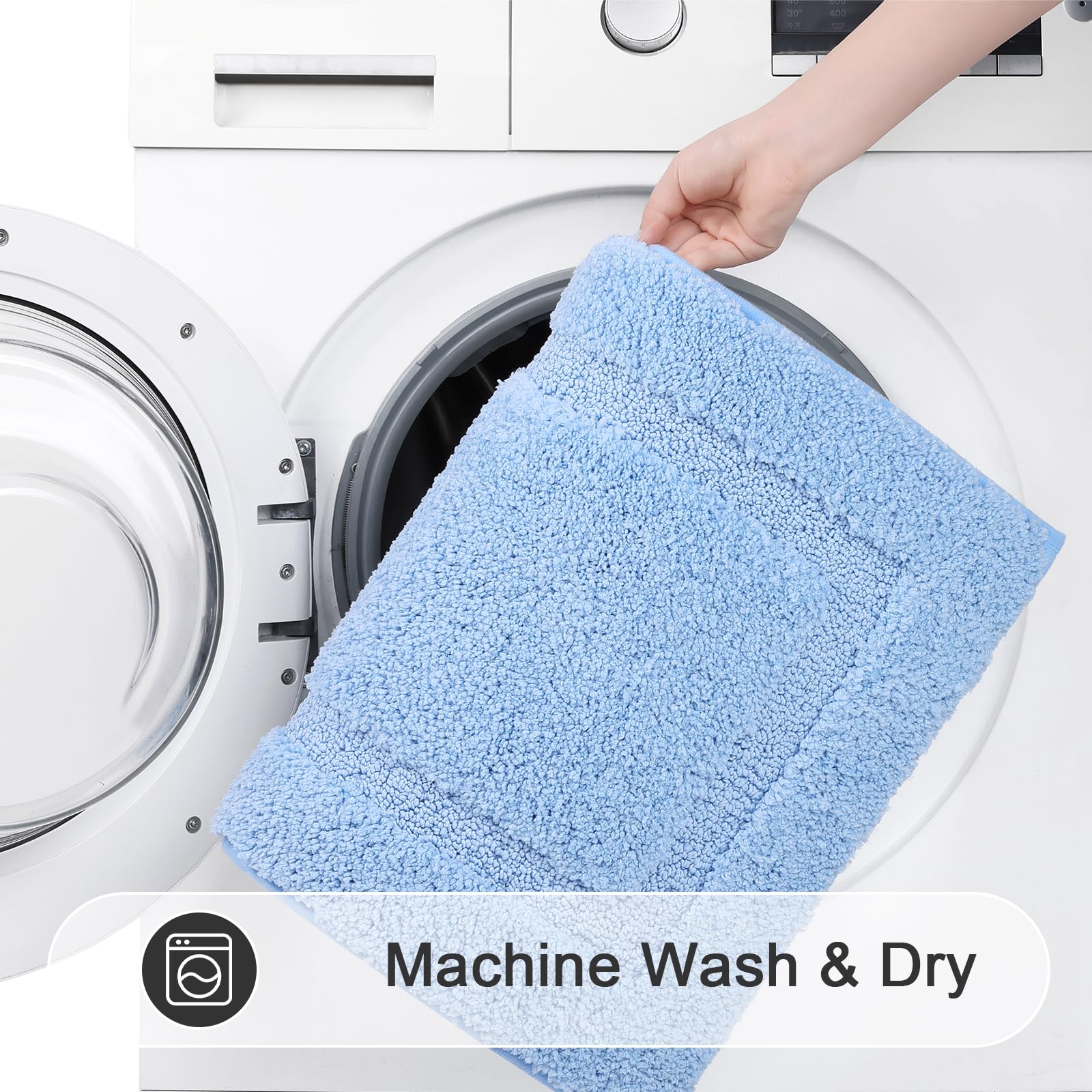 SHACOS Black Bathroom Rugs Sets 3 Piece, 16"x24" + 20"x32" Non Slip Bath Mat and 20"x24" Toilet Rugs U Shaped Washable, Soft Fluffy Water Absorbent Bath Rugs for Bathroom