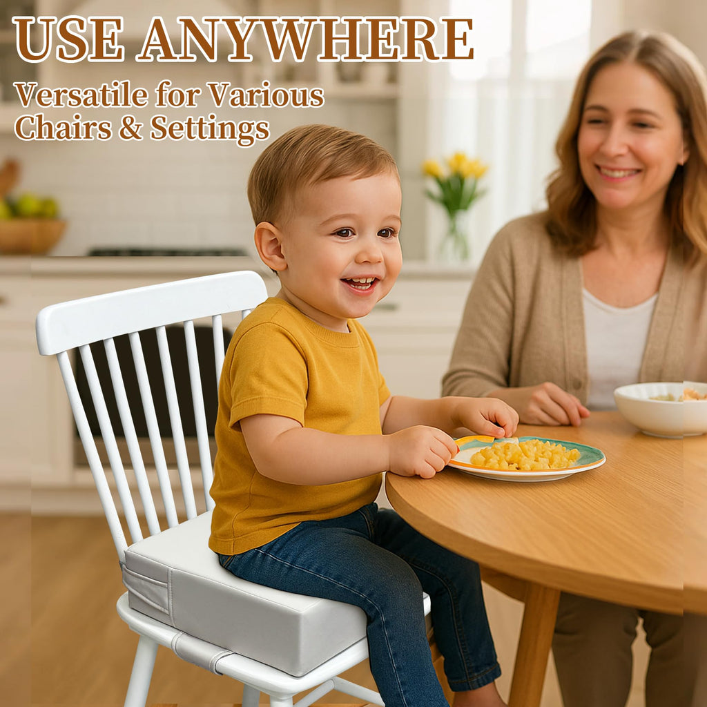 Toddler Booster Seat for Dining Table – PU Washable Cushion with Double Safe Straps, Non-Slip Bottom, Portable Travel Booster Seat for Toddlers (Dark Brown)
