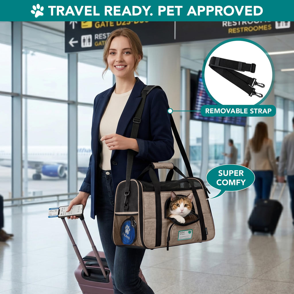 PetAmi Airline Approved Pet Carrier for Cats & Small Dogs, Soft Sided TSA Travel Carrier Bag with Sherpa Bed, Breathable Mesh Ventilation, Collapsible Bowl, Fits Under Seat, Up to 18 lbs, Small Black