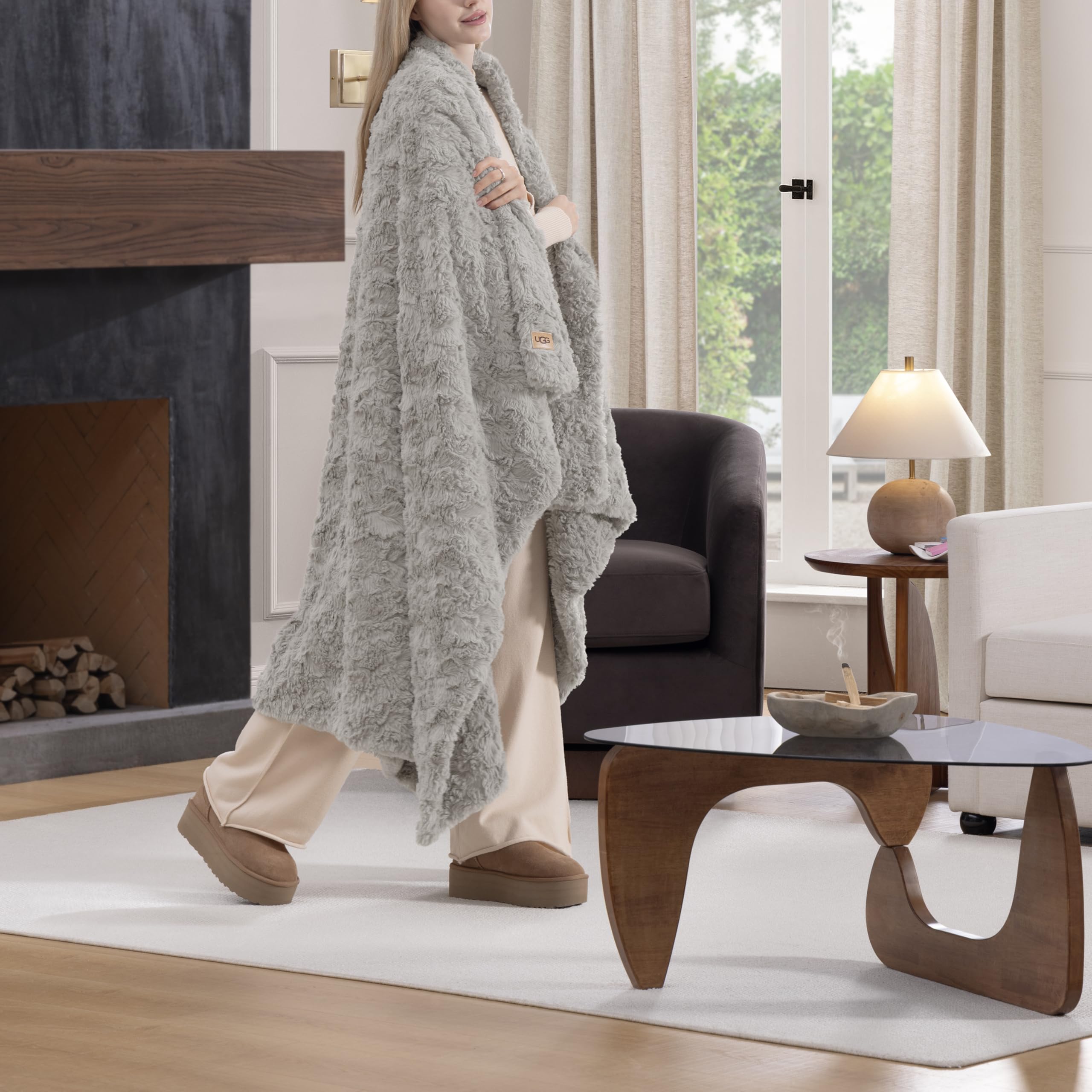 UGG Adalee Faux Fur Twin Size Blanket, Warm Cozy Blanket, Extra Large Throw for Sofa, Washable Bedding for Twin XL Size Bed, Cute Room Decor, 66" x 90", Oyster Brown