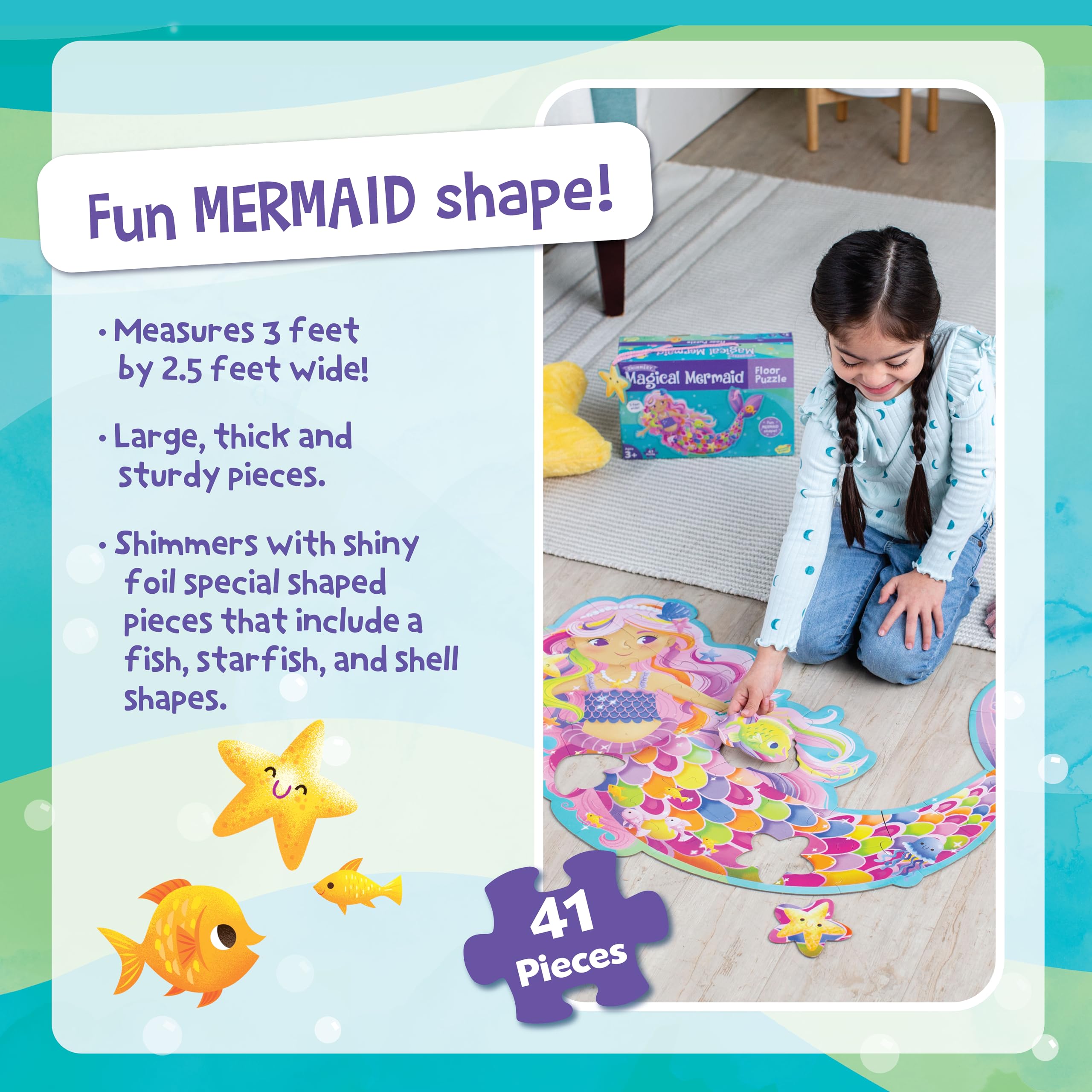 Peaceable Kingdom Shimmery Bunny Shaped 41 Piece Floor Puzzle, 3 feet x 2 feet - Great Easter Basket Stuffers and Easter Gifts for 3 Year Olds, 4 Year Olds & Up