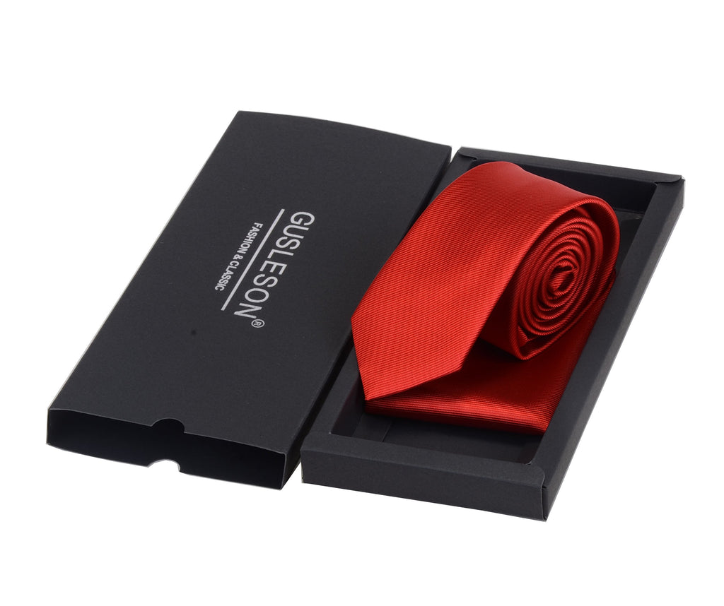 GUSLESON 2.4" Slim Necktie and Handkerchief Set For Men Solid Skinny Tie Set