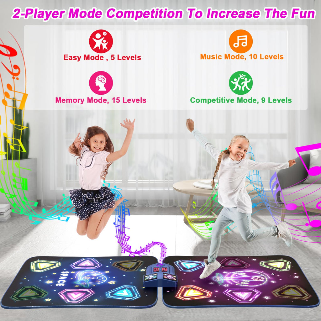 Dance Mat Toys for 3-12 Year Old Girls Boy, 2 Players Dance Mat with Light-up 12 Buttons & 5 Games Mode,Kids Dance Game Toy for Girl, Xmas Birthday Gifts for 3 4 5 6 7 8 9 10+ Year Old Girls Boys