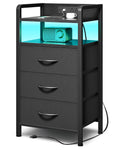 Lazzanto Night Stand Bedside Charger Bedroom - Nightstand with Charging Station & LED Light Strip, Night Stand with Storage Shelf & 2 Fabric Drawers, Morden End Table with U-S-B Ports & AC Outlets