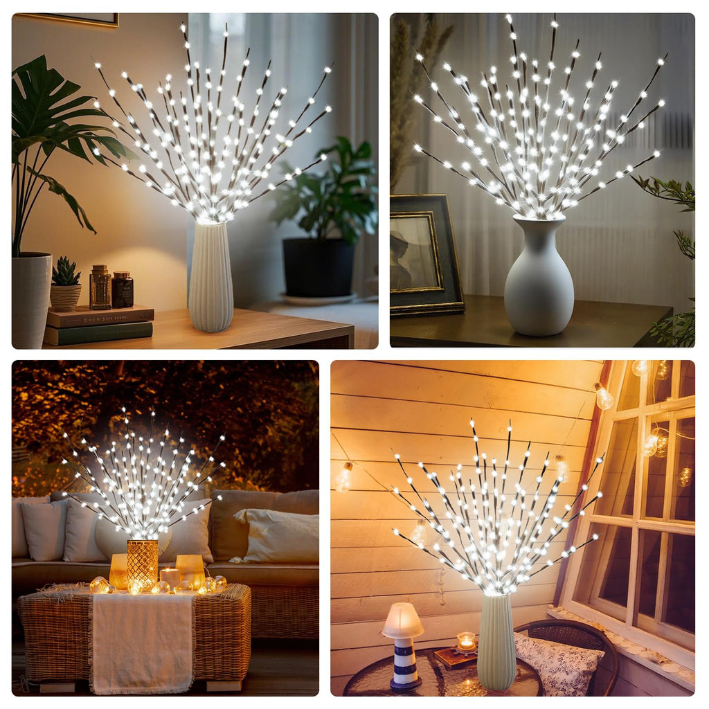 DK177 2 Pack Led Branch Light Battery Operated Lighted Branch Vase Filler Willow Tree Artificial Little Twig Power Brown 30 Inch 20 LED for Home Outdoor Indoor Romantic Decoration, White Light