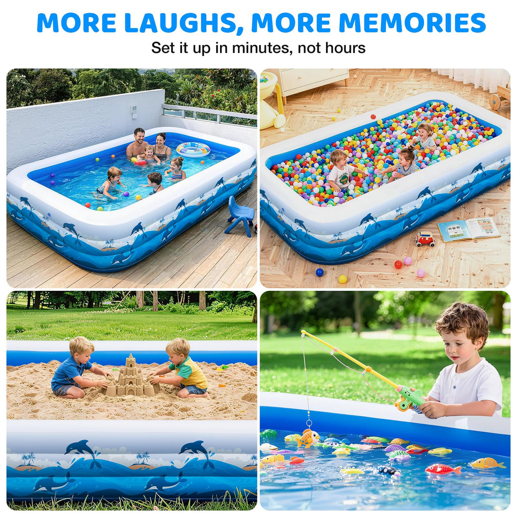 Large Inflatable Pool for Adults & Kids, 120" x 70" x 22" Blow Up Pool, Thickened Full-Sized Family Kiddie Pool for Outdoor Water Play & Summer Fun