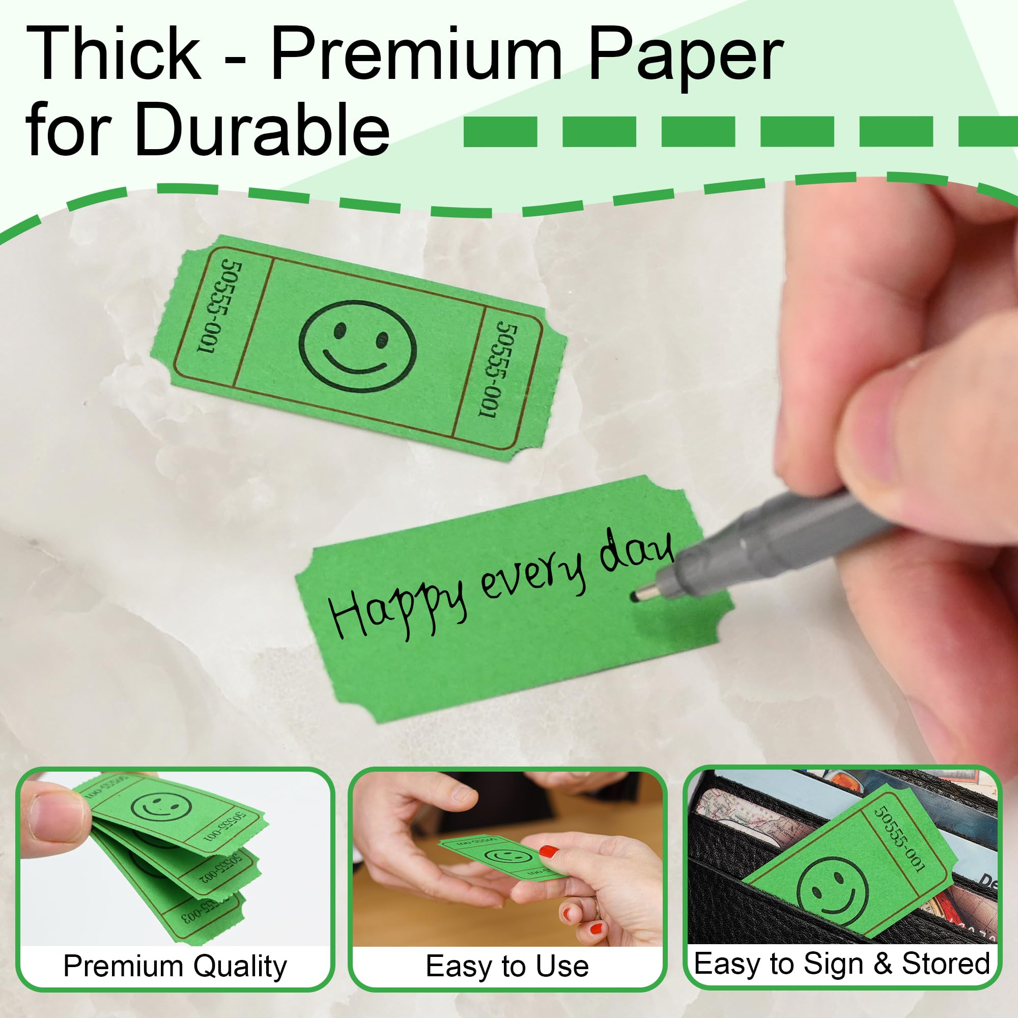 L LIKED 500 Raffle Tickets, Smile,Bule(6 Color Selection), Single Roll, Ticket for Events, Entry, Class Reward, Raffle & Prizes