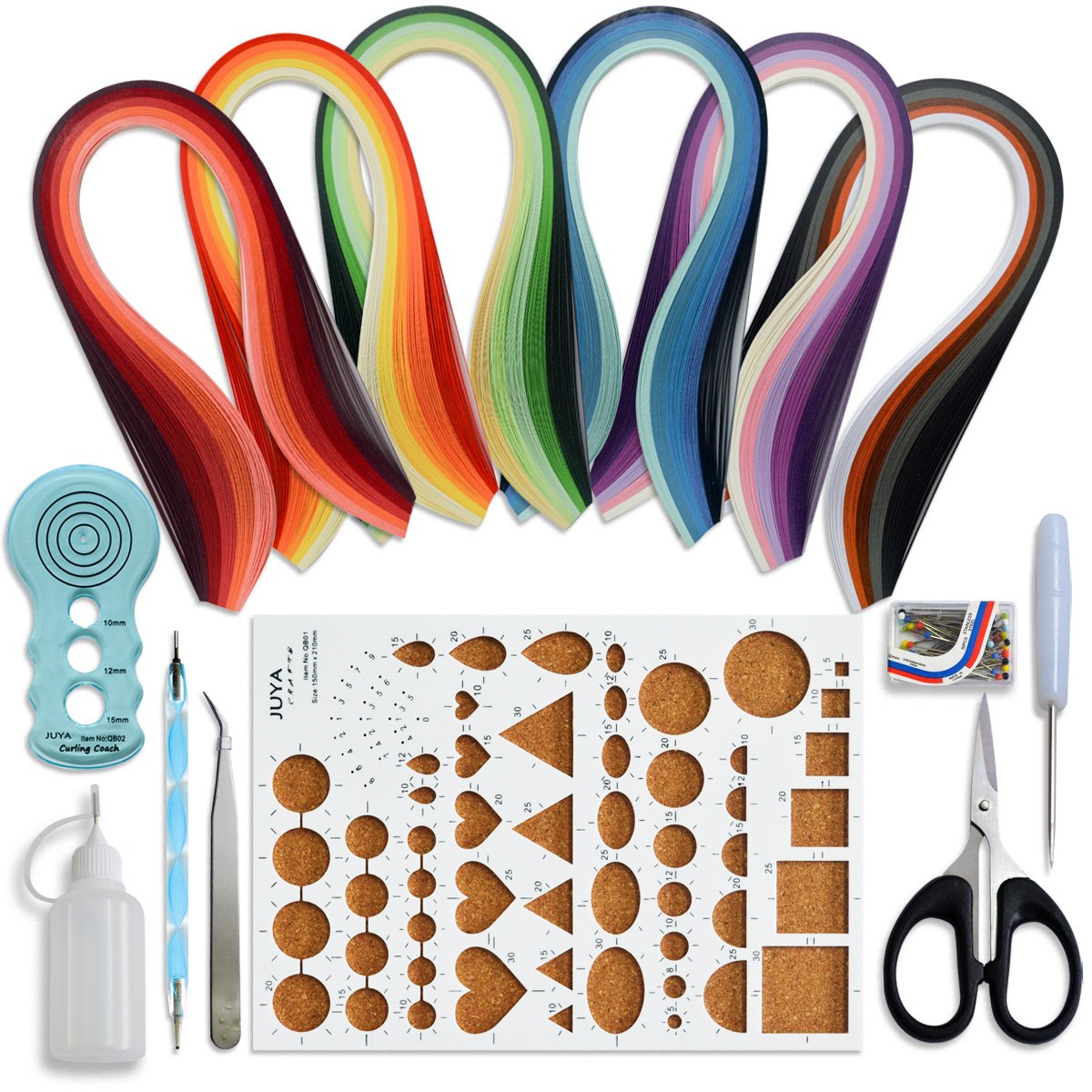 JUYA Paper Quilling Kits with 30 Colors 600 Strips and 8 Tools (Paper Width:3mm, Blue Tools)