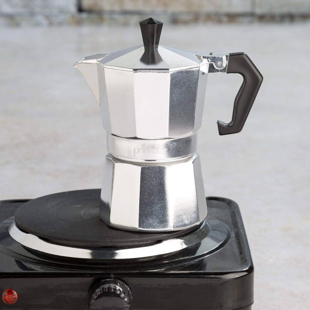 Primula Classic Moka Pot Stovetop Espresso and Coffee Maker, Italian and Cuban Cafetera for Rich Espresso Brewing, Durable Aluminum Greca Coffee Maker with Easy Grip Handle, 6-Cup, Black