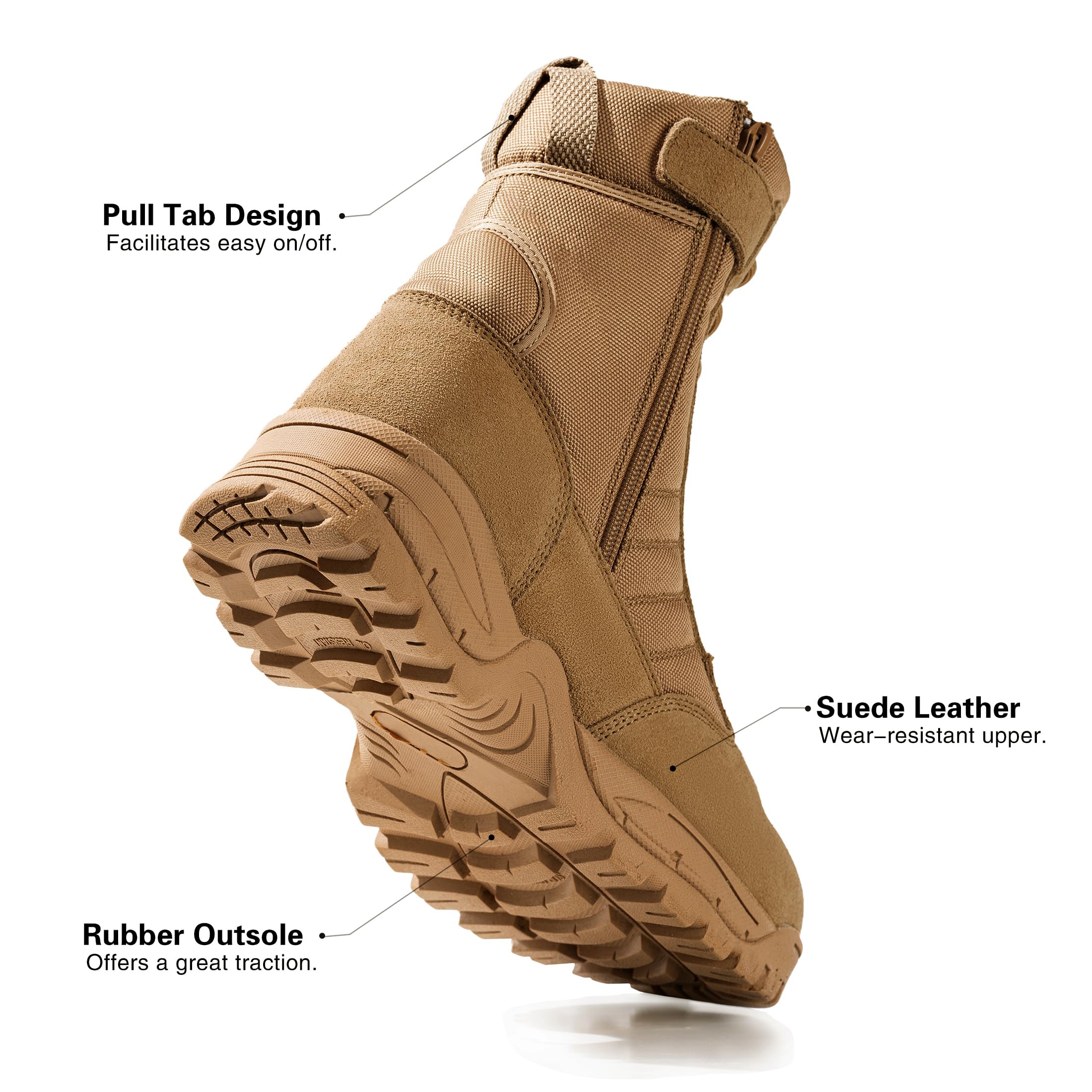 Men's Tactical Boots 8 Inch Side Zipper Military Combat Boots Leather Duty Work Boots for Men Police Motorcycle