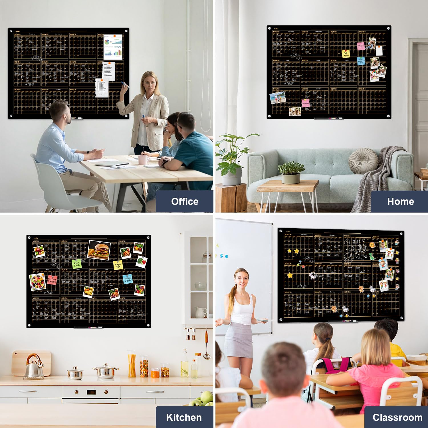 Dry Erase Board Black Magnetic Glass Whiteboard, TANKEE Modern Large Frameless Tempered Glass White Board for Wall, Office, School, Home, 36” x 24”, 3' x 2' White Board