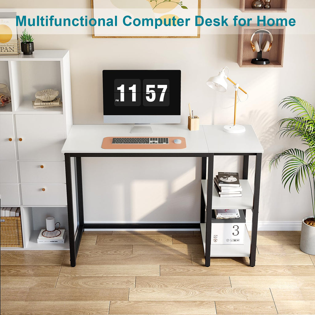 SINPAID 40 Inch Small Gaming Desk with Shelves for Small Spaces, Easy Assembly Study Desk, Sturdy Writing Desk for Bedroom & Home Office, Black