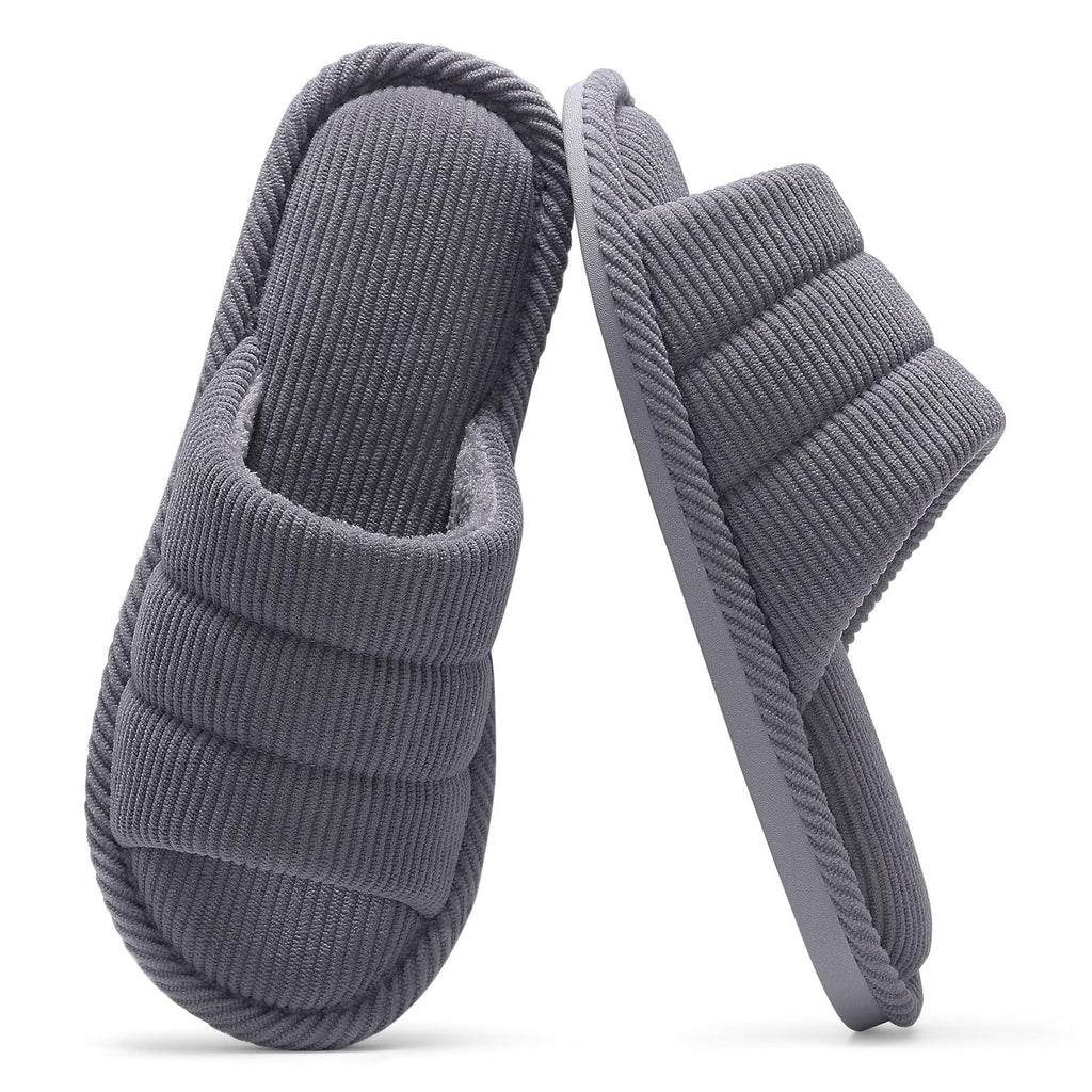 shevalues Terry Cloth Open Toe Slippers for Women Memory Foam Slip On House Slippers