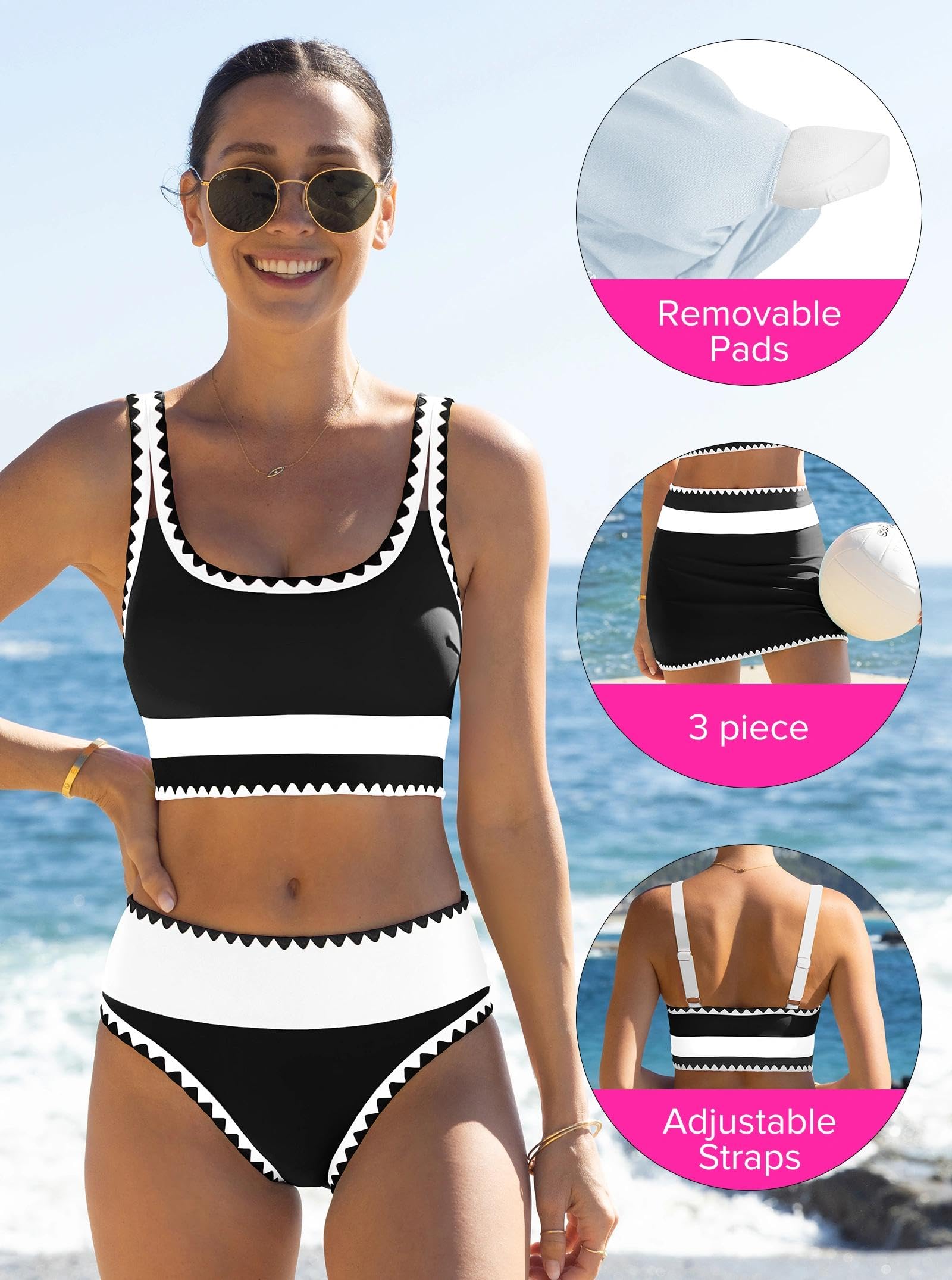 popvil High Waisted Bikini Sets for Women Tummy Control Swimsuits 3 Piece Bathing Suits Neon Swimwear with Skirt 2026