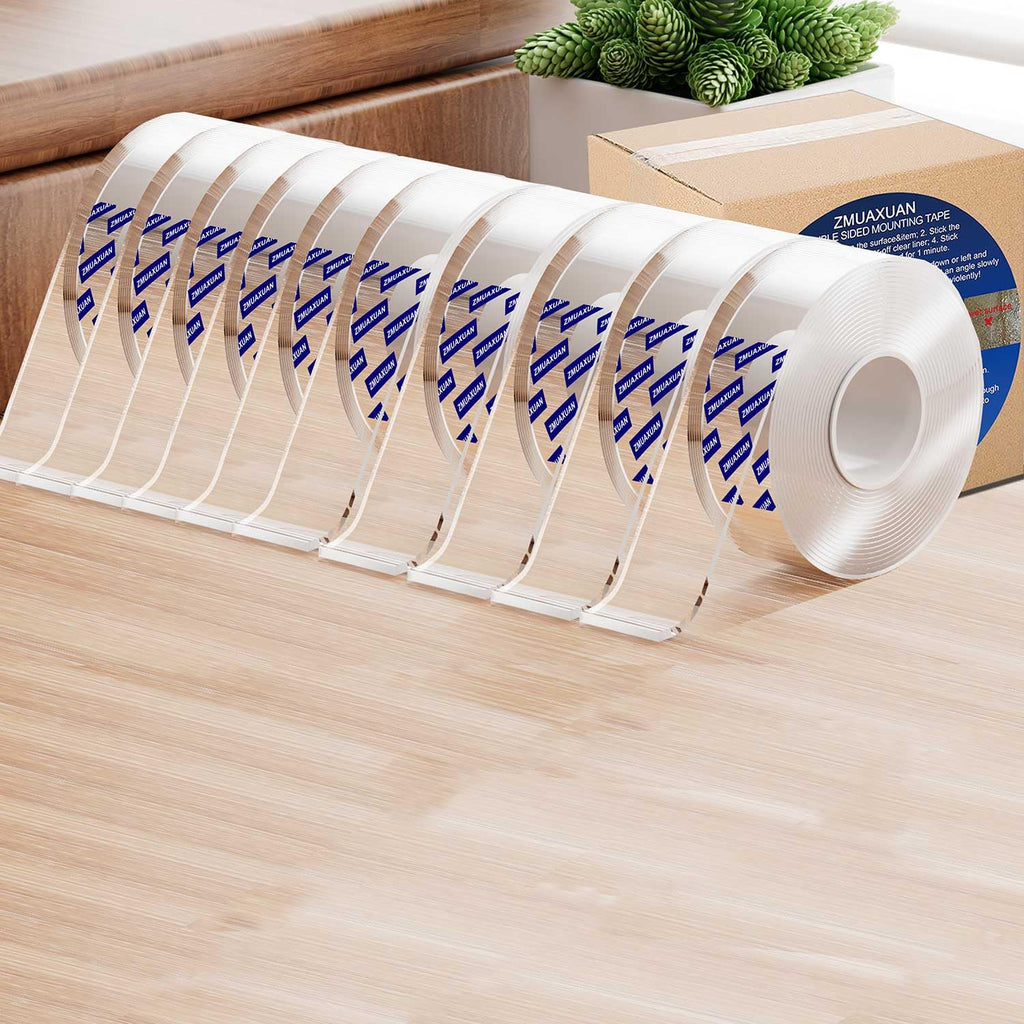 ZMUAXUAN Strong Nano Double Sided Tape Heavy Duty Mounting,Clear Removable Wall Sticky Adhesive Strips,Reusable Thick Gel Grip for Hanging Picture,Poster,Carpet,Photo