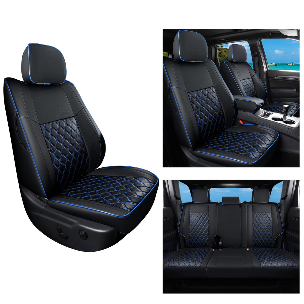 Huidasource Grand Cherokee Seat Covers, 2 Pieces Waterproof Leather Customized Car Seat Cushion Covers Protectors Compatible with Jeep Grand Cherokee 2011-2022 (2Pcs Front/Black)