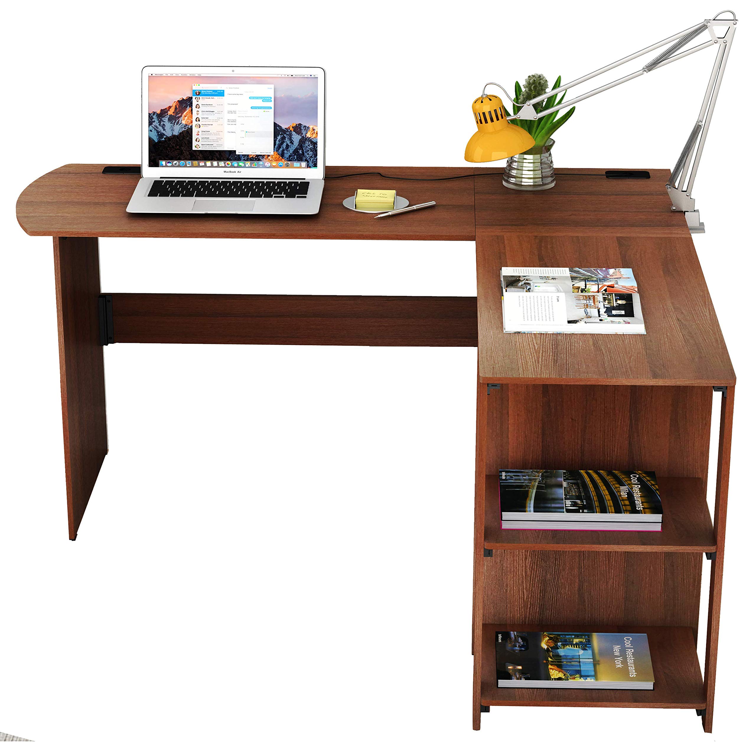 SHW 51 x 51 Inches L-Shaped Home Office Wood Corner Desk wtih Storage, Black