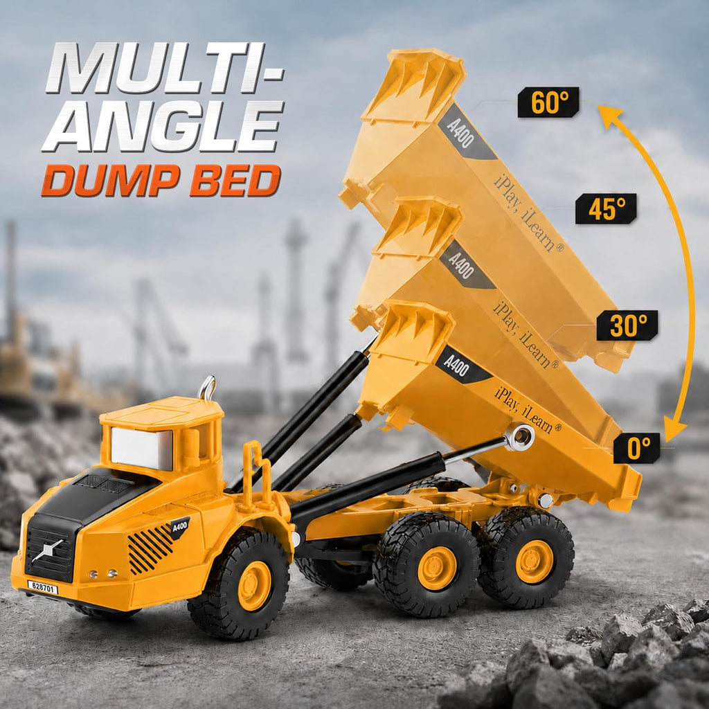 iPlay, iLearn Heavy Duty Construction Site Playset, Metal Dump Truck, Excavator Digger Backhoe, Tractor Bulldozer Diecast Vehicle, Outdoor Sandbox Car Toy, Birthday Gift 3 4 5 Year Old Boy Kid Toddler