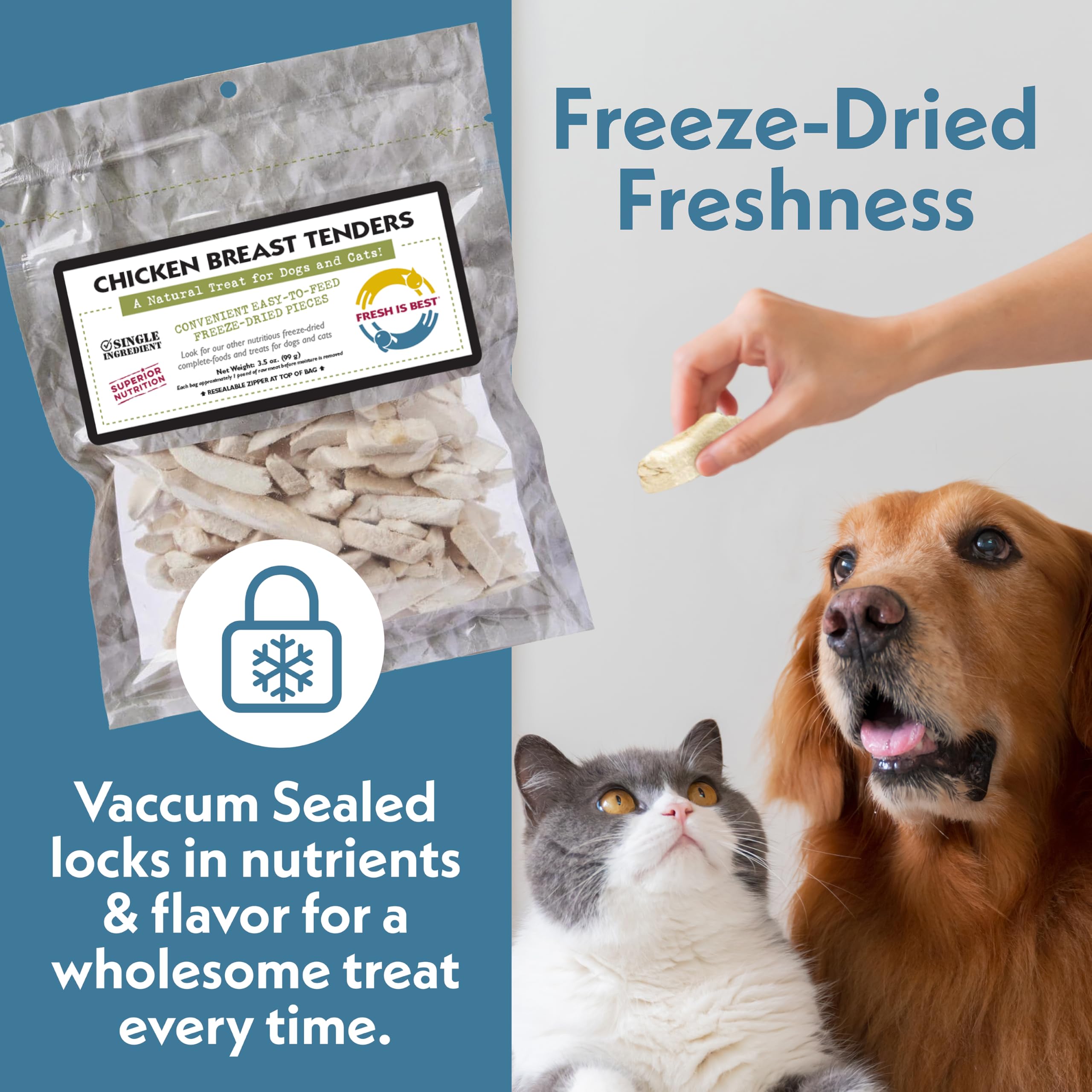 Fresh Is Best Freeze Dried Dog Treats - Raw Freeze Dried Chicken Breast for Dogs & Cats - Healthy Dog Training Treats in Resealable Zipper Bag - High-Protein Single Ingredient - Made in the USA