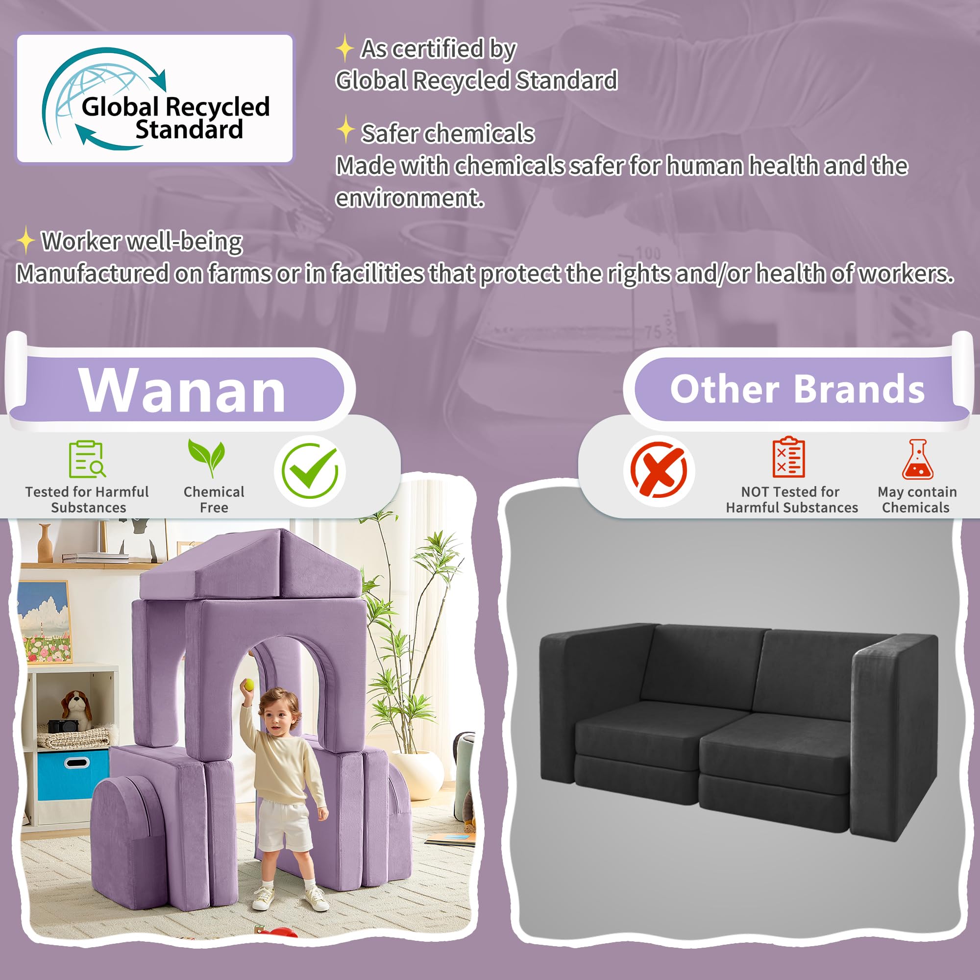 wanan Kids Couch 10PCS, Modular Kids Play Couch for Playroom Bedroom, 10 in 1 Multifunctional Kid Sofa for Playing, Creativing, Sleeping, Indoor Toddler Couches for Boys and Girls(Dark Grey)