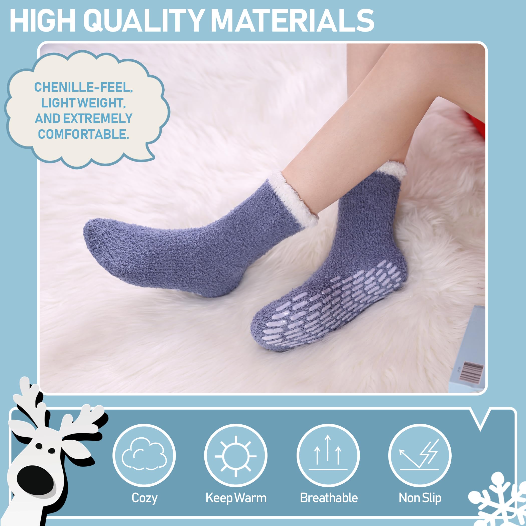 Yebing Non Slip Hospital Socks for Women with Grips Fuzzy Cozy Anti Skid Slipper Socks Winter Warm Soft Fluffy Sleep Socks