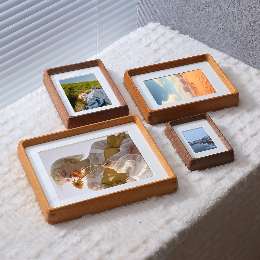 Mini Wood Picture Frame,Small Picture Frames 2x3 with Tiny Mat | Cute Polaroid Picture Frame,Teak Solid Natural Wood Tiny Photo Frame, Tabletop and Wall Mounting