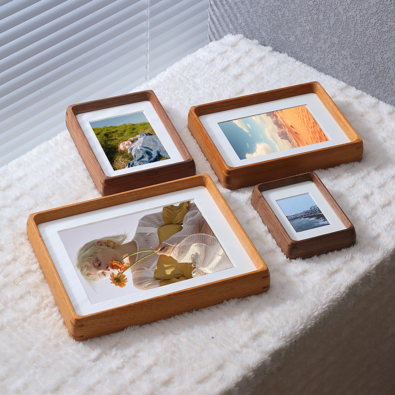 Mini Wood Picture Frame,Small Picture Frames 2x3 with Tiny Mat | Cute Polaroid Picture Frame,Teak Solid Natural Wood Tiny Photo Frame, Tabletop and Wall Mounting