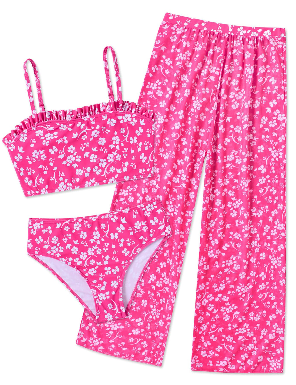 Vogseek 6-16T Girls 3 Pieces Bikini Bathing Suit with Rash Guard Pants Quick Dry Swimwear Cover-Up Sets