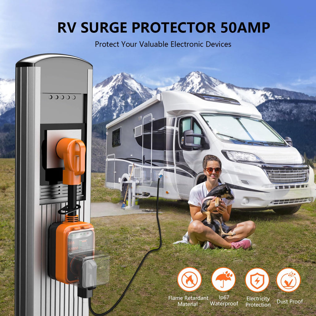 RV Surge Protector 30 Amp, 10000 Joules RV Circuit Analyzer with Waterproof Cover,RV Adapter Plug for Camper Travel Trailers (30 AMP)