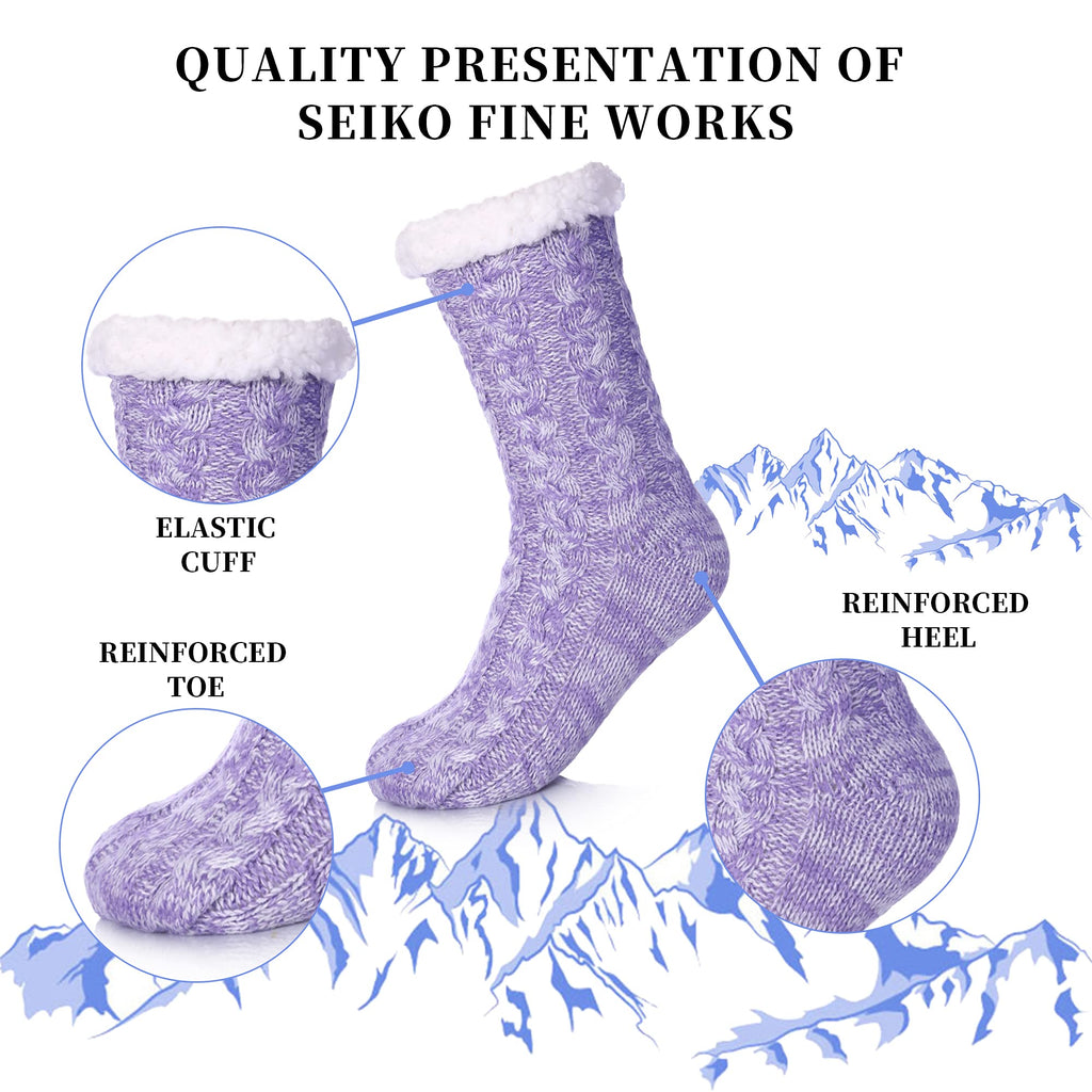 SDBING Women's Winter Super Soft Warm Cozy Fleece Lined Fuzzy Slipper Socks with Grippers