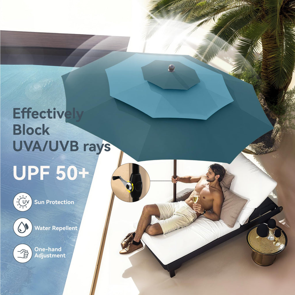 PHI VILLA 10ft Patio Umbrellas, Outdoor 3 Tier Vented Large Market Table Umbrella with 8 Sturdy Ribs and 1.5" Umbrellla Pole for Lawn Poolside Garden Terrace, Beige(No Base)