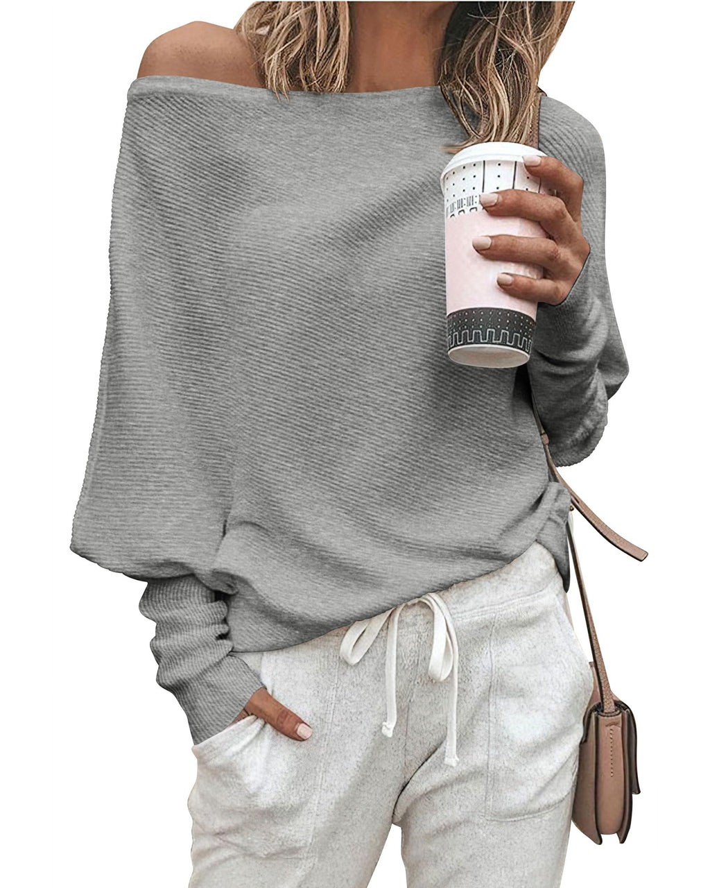 Zenlonr Women's Fall Sweaters 2026 Casual Long Batwing Sleeve Loose Off Shoulder Knit Pullovers Jumper Tops