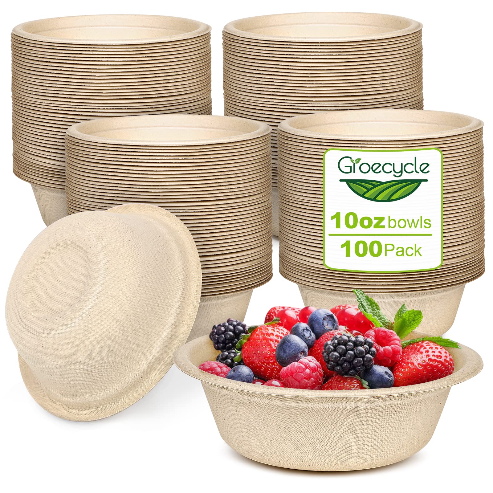 4 oz Small Paper Bowls, 100 Pack Compostable Bagasse Fiber Bowls, Microwavable for Condiments, Sauce, Ice Cream