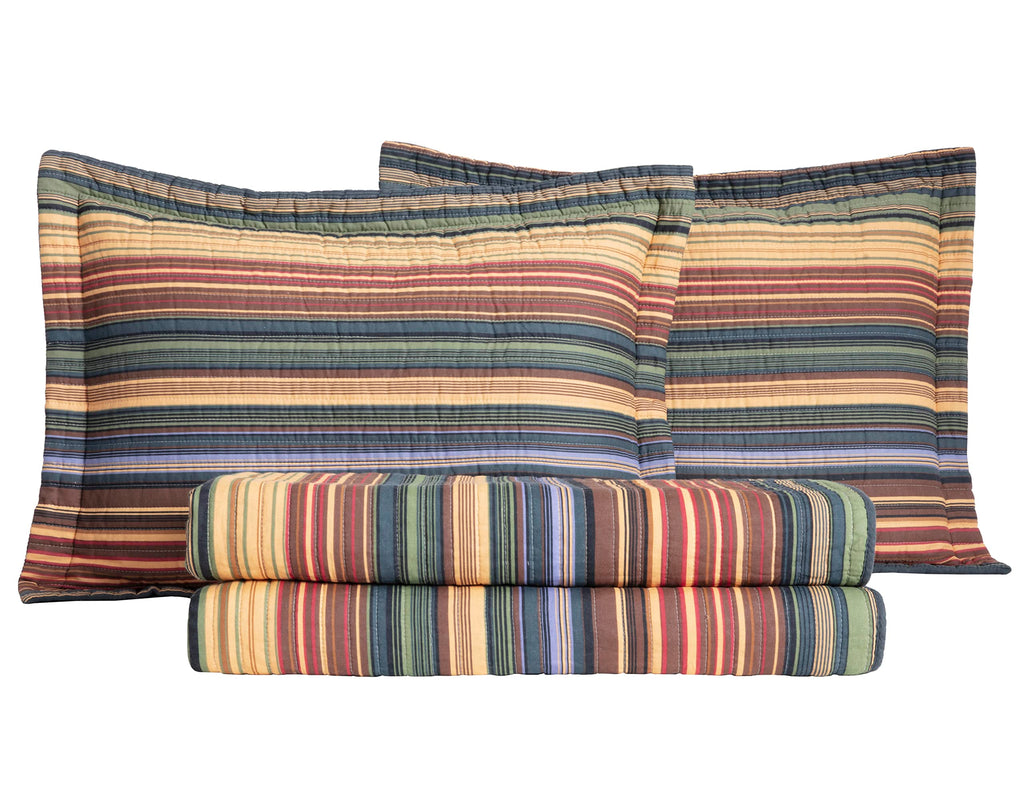 Chezmoi Collection Avery Striped Cotton Quilt Set Twin Size, 2-Piece Soft Pre-Washed 100% Cotton Quilt, Multi-Color Brown