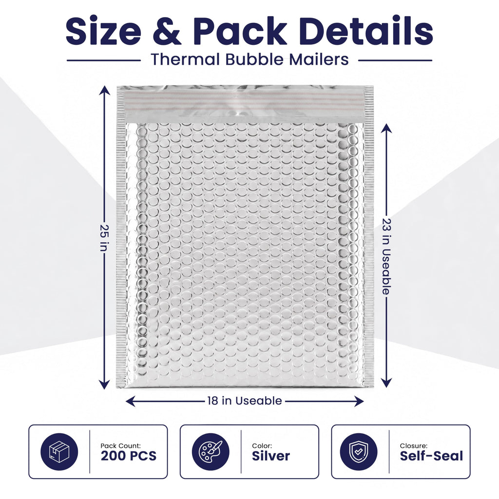 200-Pack Insulated Silver Thermal Bubble Mailers 6 x 7 - Waterproof Metallic Foil Self-Sealing Padded Envelopes for Cold Shipping, Perishables, Food, Cosmetics, Pharmaceuticals