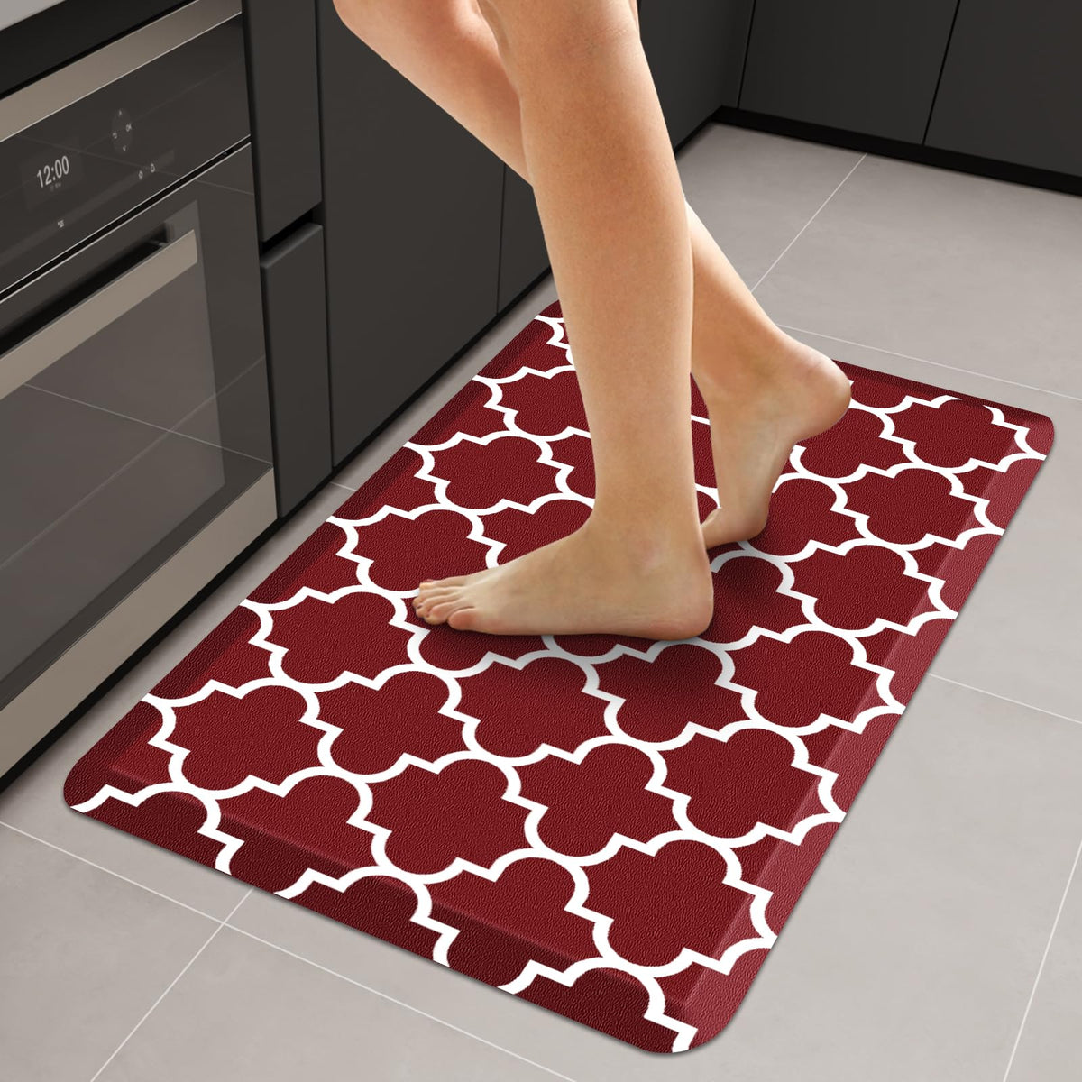 WISELIFE Anti-Fatigue Cushioned Kitchen Mat / Rug ,17.3"x 28",Non Slip Heavy Duty PVC Ergonomic Waterproof Comfort Rugs for Floor Home, Office, Sink, Laundry,Black