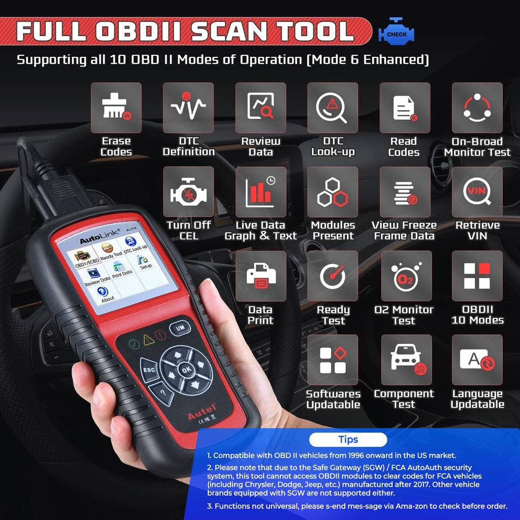Autel MaxiLink ML519 Enhanced Mode 6 OBD2 Scanner Auto Diagnostic Scan Tool Check Engine Fault Code Reader CAN Scan Tool, Upgraded Ver. of AL319 Black