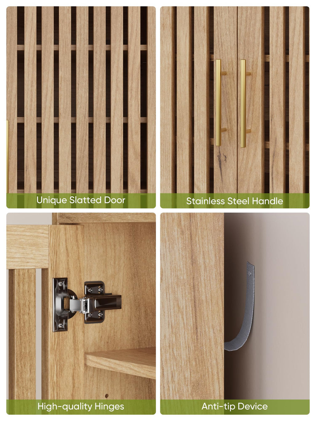 Smart FENDEE Shoe Cabinet with 2 Flip Slatted Drawers, Farmhouse Slim Shoe Organizer Rack with Golden Handles, Freestanding Hidden Entryway Storage for Hallway, Natural