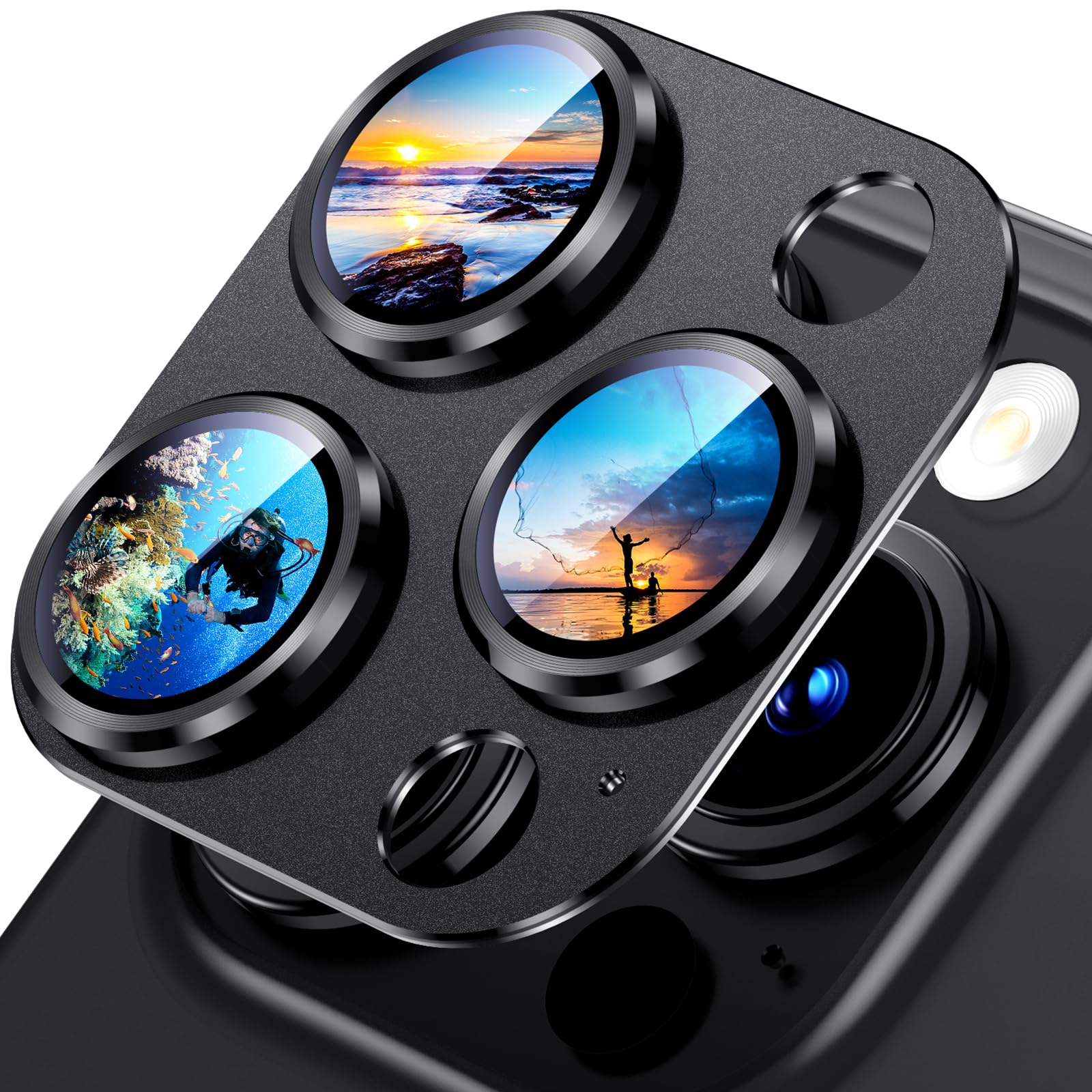 Uyiton Compatible with iPhone 17 Camera Lens Protector - [Not Easy to Break][Strong Adsorption][Case-Friendly] Metal Tempered Glass Rear Camera Screen Cover - Black