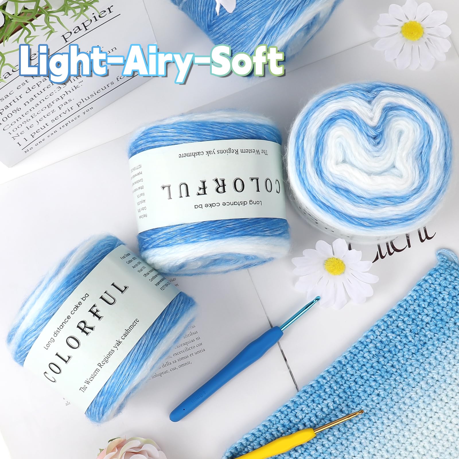 Katech Fairyland Yarn for Crocheting Knitting-Gradient Yarn Cake-4 Pack of 100g/3.52 oz-Soft DK Light Weight #3-60% Cotton 30% Acrylic 10% Wool-Perfect for Scarves, Shawls, Blankets and Garments(A)