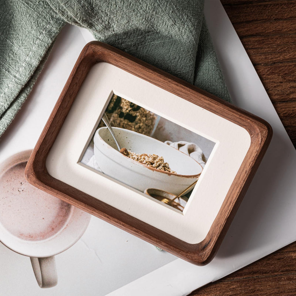 Mini Wood Picture Frame,Small Picture Frames 2x3 with Tiny Mat | Cute Polaroid Picture Frame,Teak Solid Natural Wood Tiny Photo Frame, Tabletop and Wall Mounting